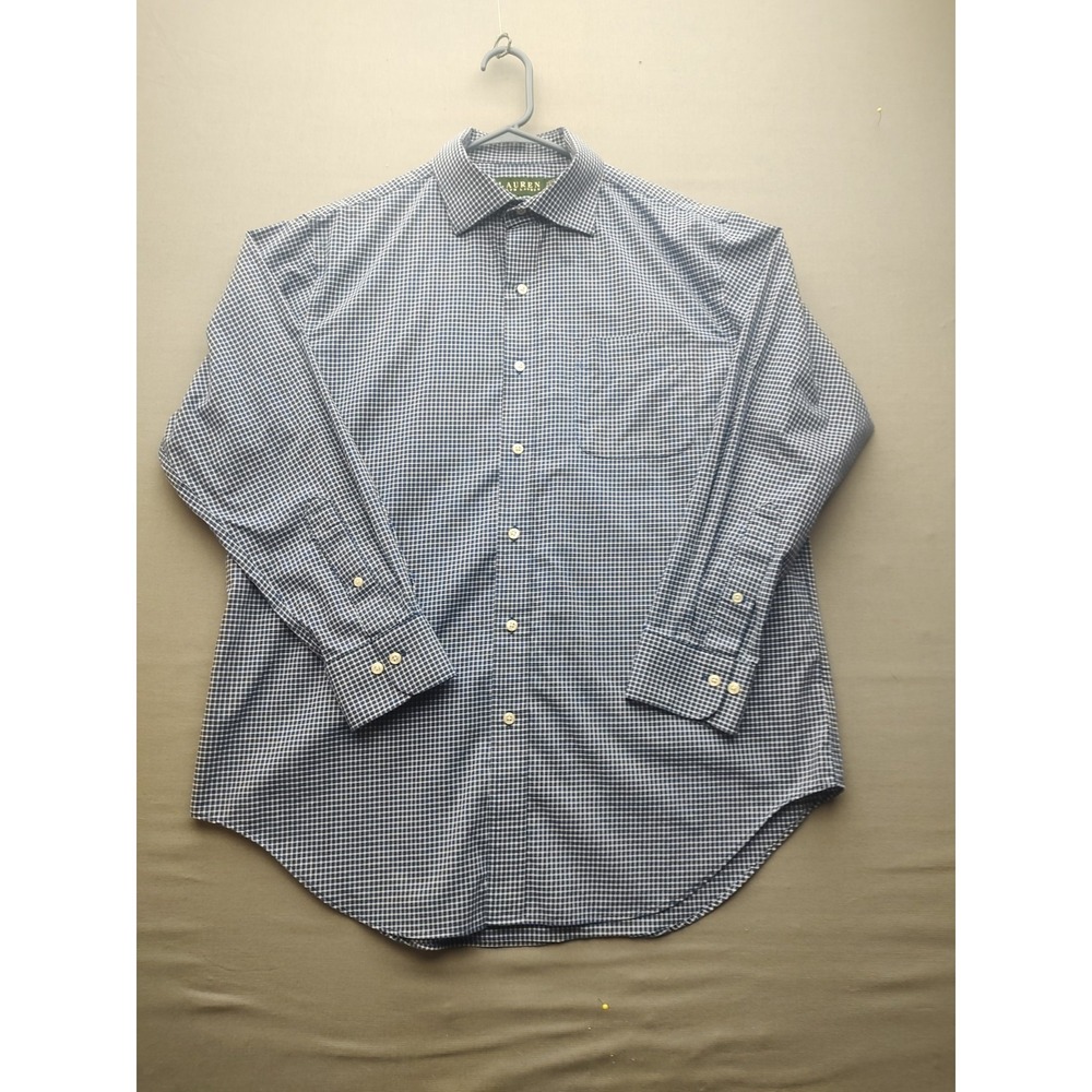 Ralph Lauren Classic Fit Non-Iron Mens LS Dress Shirt Size 16.5 32/33 Blue Check